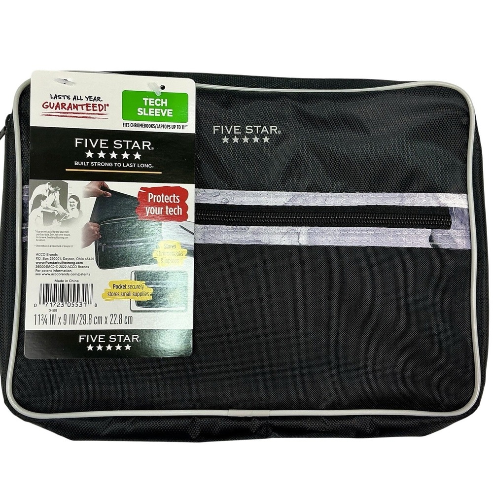 Five Star‎ Tech Sleeve Laptop Chromebook Case Black 11" Zipper Pocket New